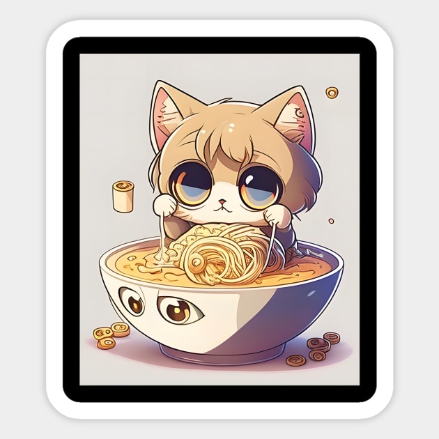 Cute Chibi Anime Manga Cat Ramen Lover - Love Cats Sticker by dashawncannonuzf